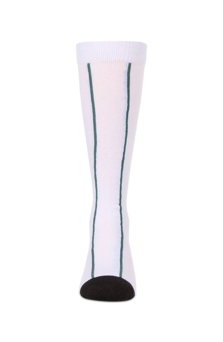 MeMoi Sporty Stretch Logo Vertical Stripe Knee Sock, Alternate, color, White