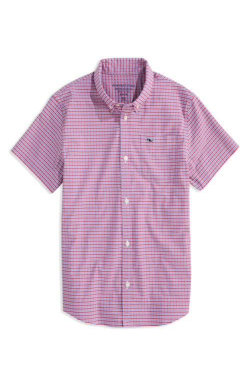 Vineyard Vines Kids' Tattersall Short Sleeve Performance Button-up Shirt In Pink