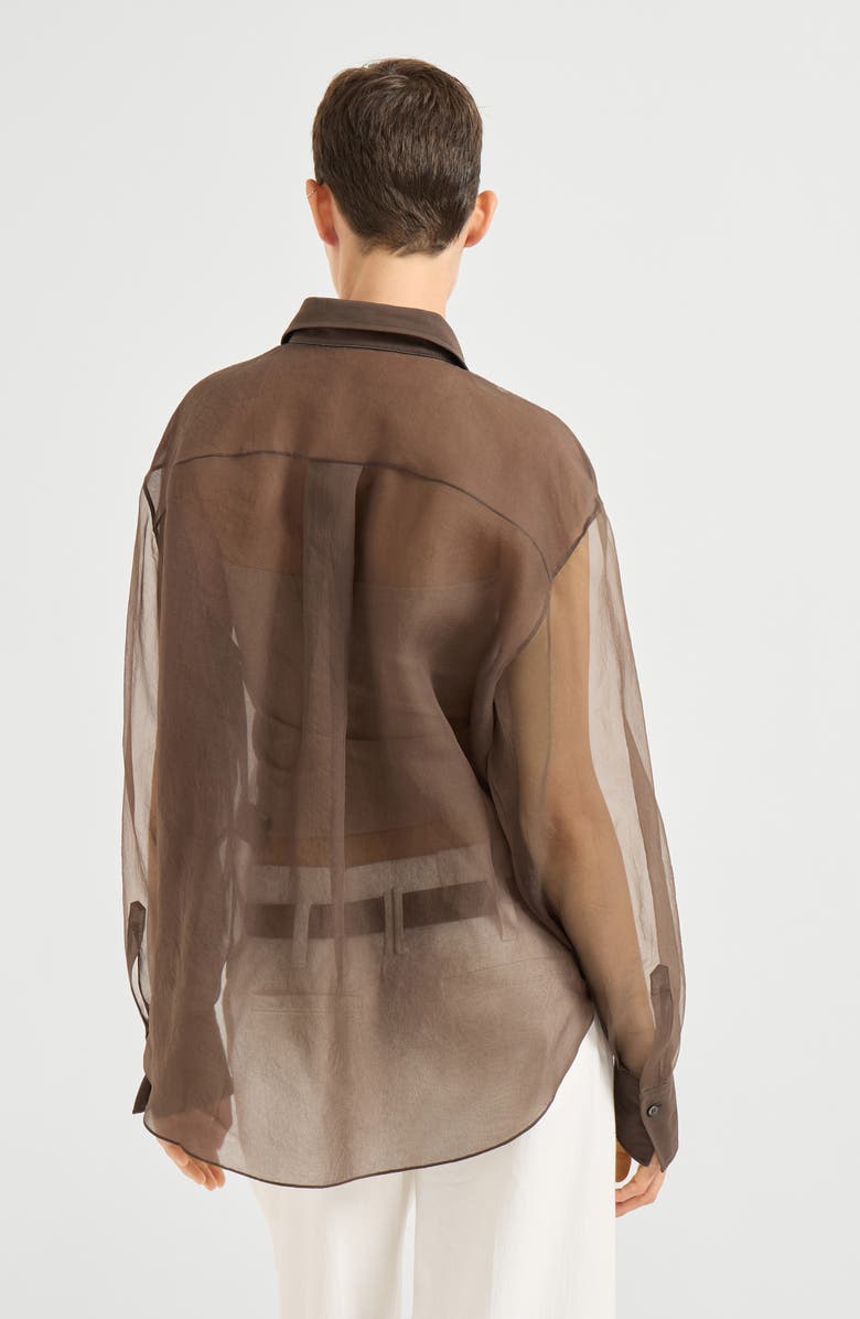 Brunello Cucinelli Crispy silk shirt, Alternate, color, Cocoa