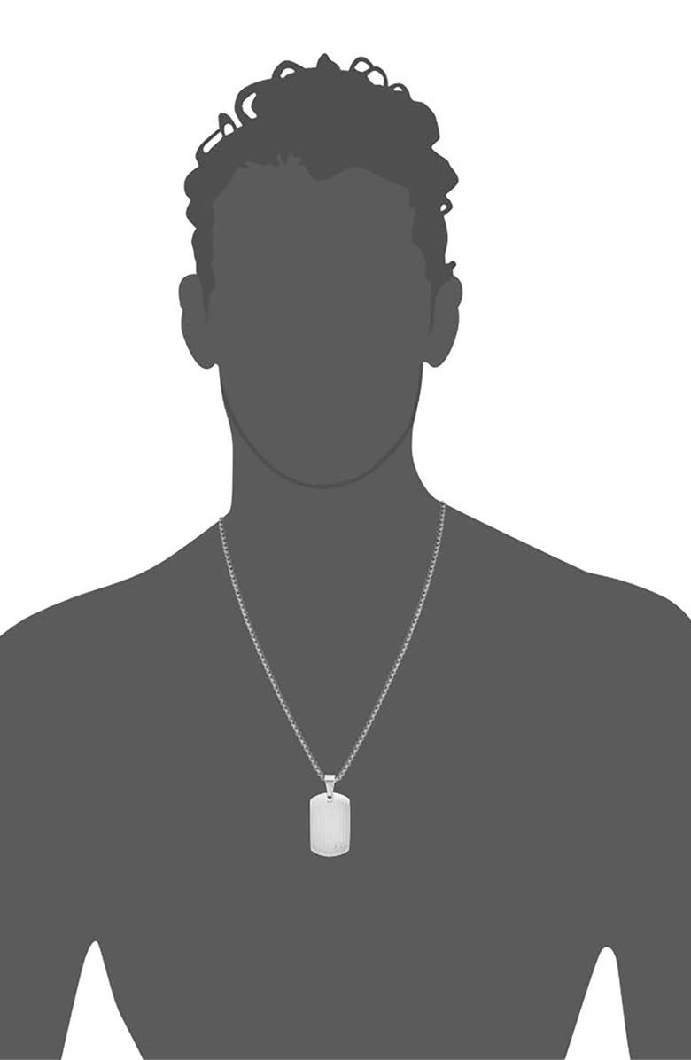 GEOFFREY BEENE Men's Stainless Steel Textured Dog Tag Pendant Necklace, Alternate, color, Silver