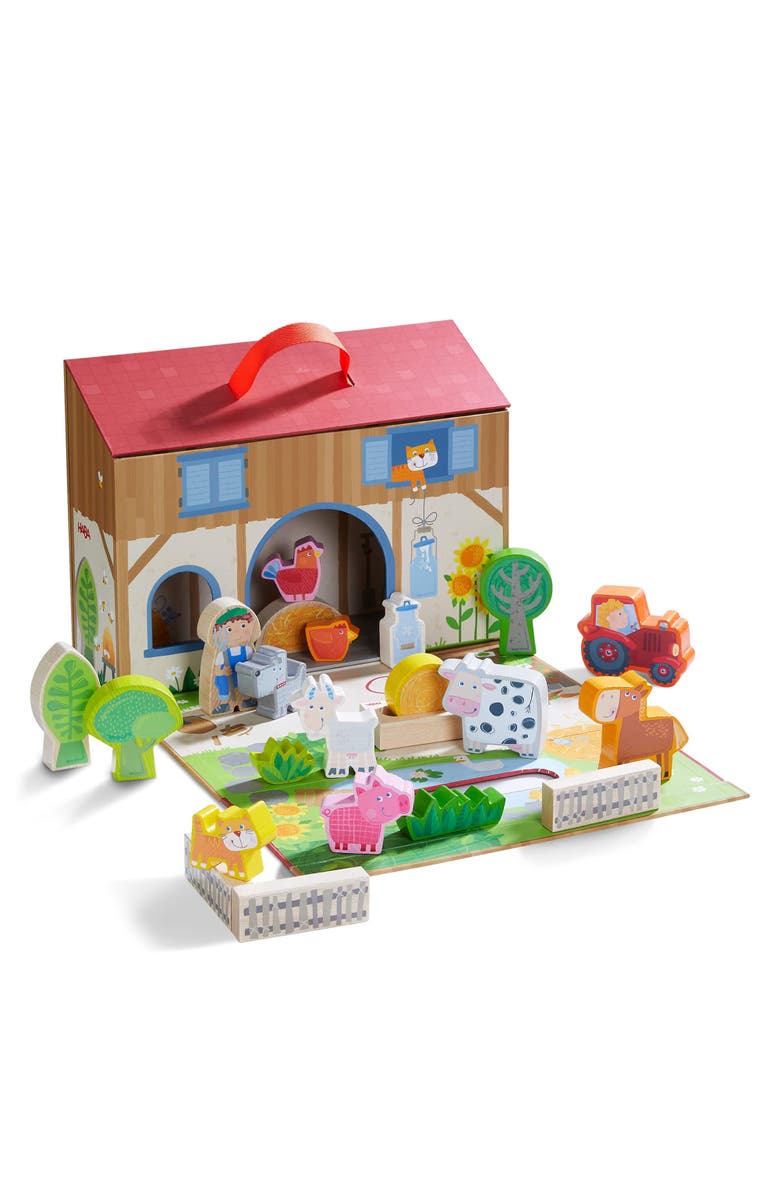 HABA Play World at The Farm Play Set - Barn and Animal Farm Toys for Toddlers 1-3, Toddler Learning Toys, Preschool Animal Figurines, Made in Germany, Main, color, Multi