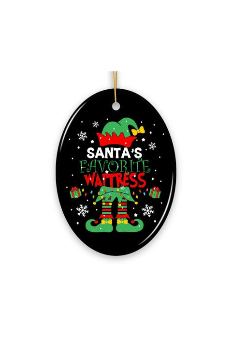 Elf Legs Santas Favorite Waitress Ceramic Oval Ornament