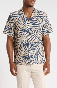 Original Penguin Palm Leaf Print Seersucker Camp Shirt