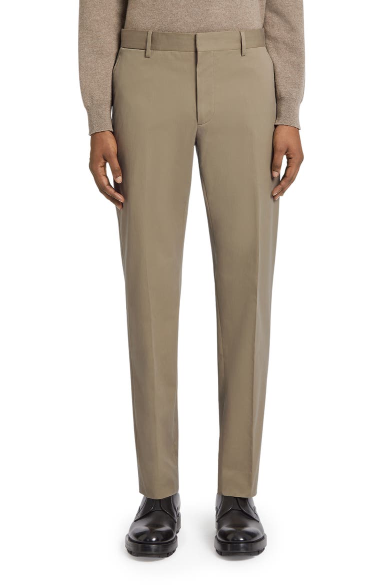 Flat Front Stretch Cotton Gabardine Trousers, Main, color, KHAKI