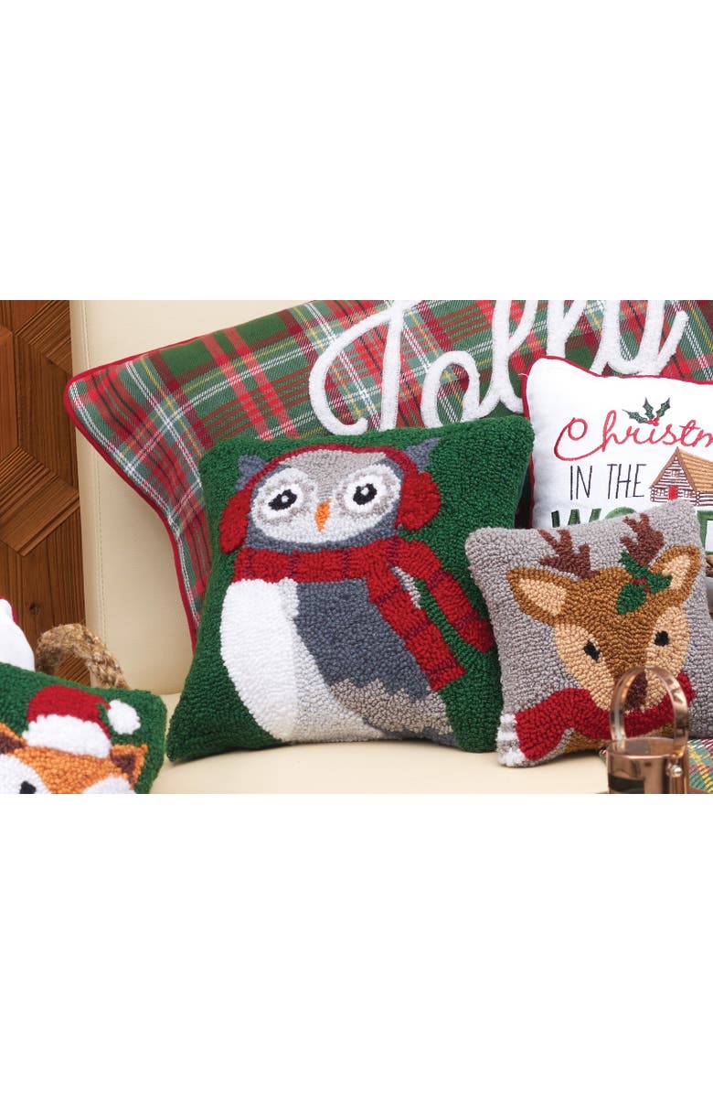 C&F Home Winter Owl Wearing Ear Muff and Scarf Christmas Accent Pillow, 12" x 12", Alternate, color, Green