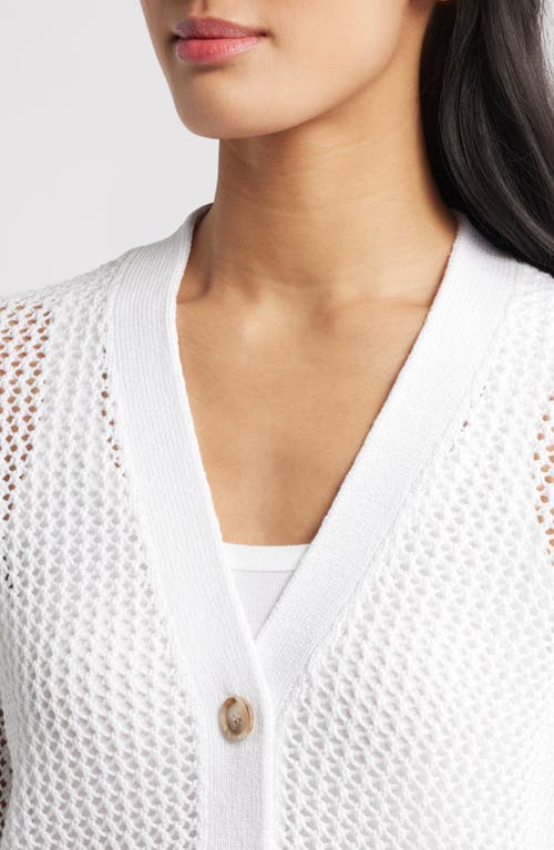 Caslonr Caslon(r) Open Stitch V-neck Cotton Cardigan In White