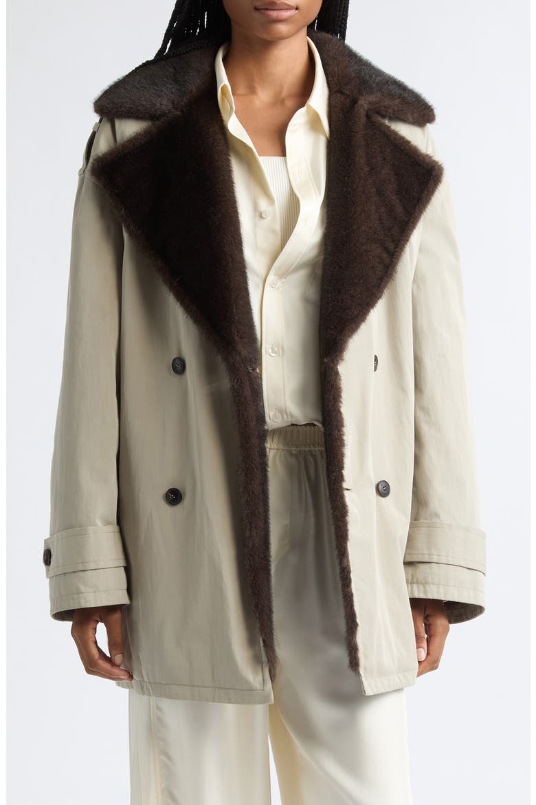 Faux Fur Collar Oversized Trench Coat, Main, color, STONE
