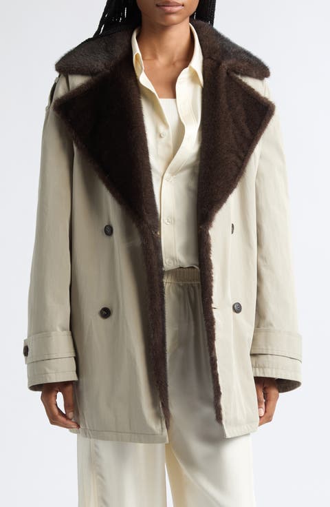 Faux Fur Collar Oversized Trench Coat