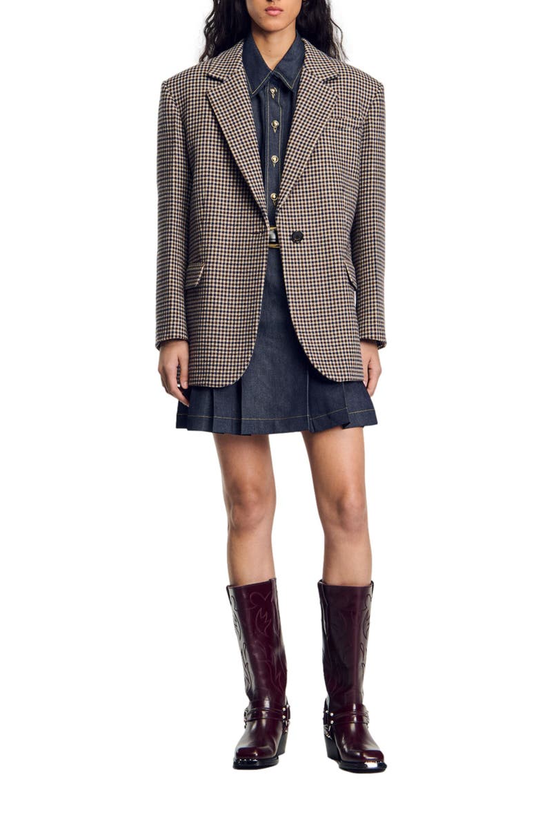 SANDRO Small-check suit jacket, Alternate, color,