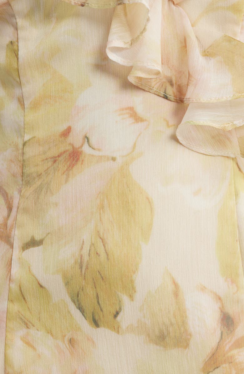 Lulus Tessia Ruffle Evening Dress, Alternate, color, Yellow Floral