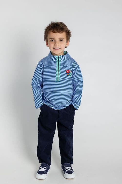 Florence Eiseman Stripe Performance Knit Half Zip With Sports Crest In Blue