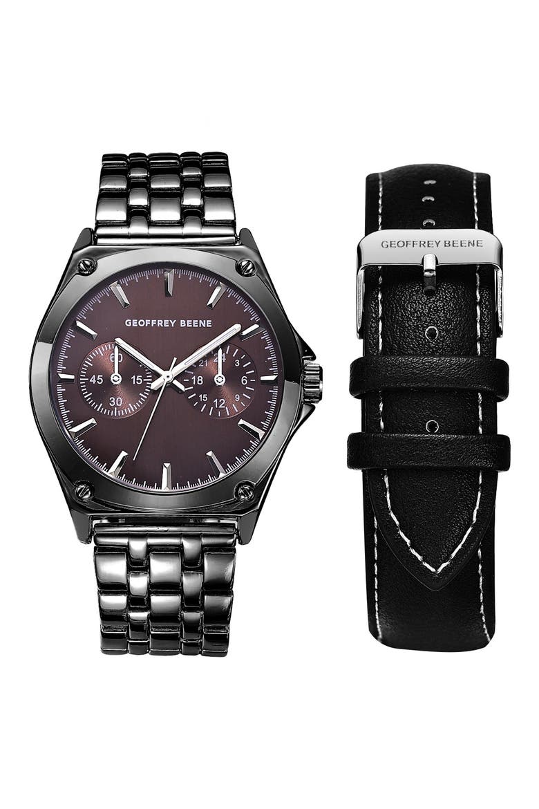 EZ Change Bracelet Strap & Leather Strap Multifunction Watch, 41mm, Main, color, BLACK