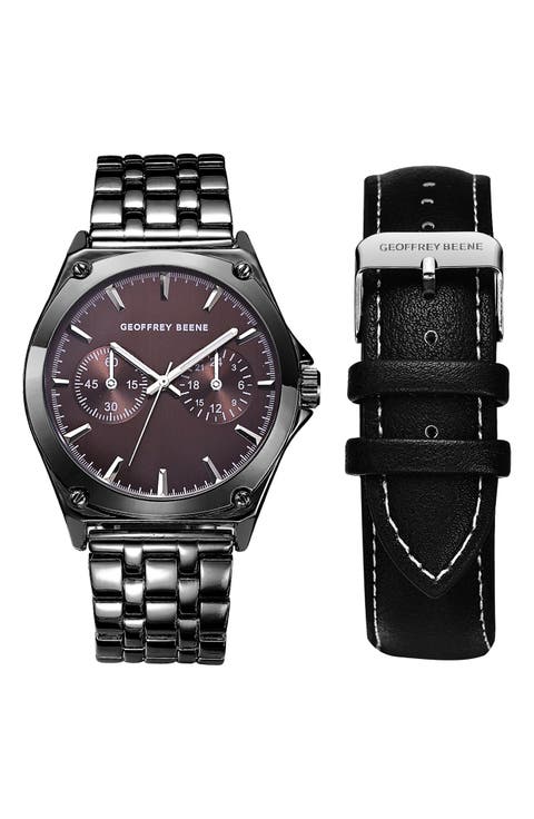 EZ Change Bracelet Strap & Leather Strap Multifunction Watch, 41mm
