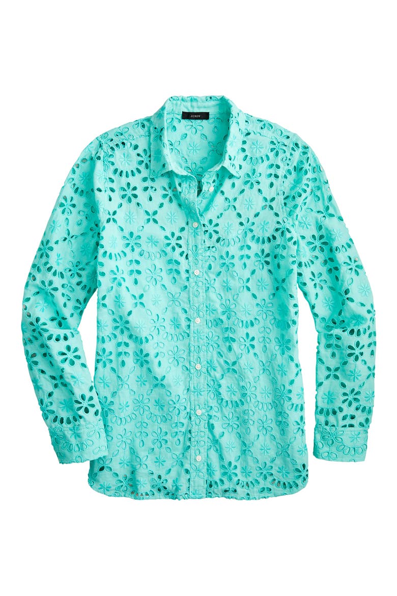 Embroidered Eyelet Long Sleeve Button-Up Shirt, Main, color, BRIGHT SPEARMINT
