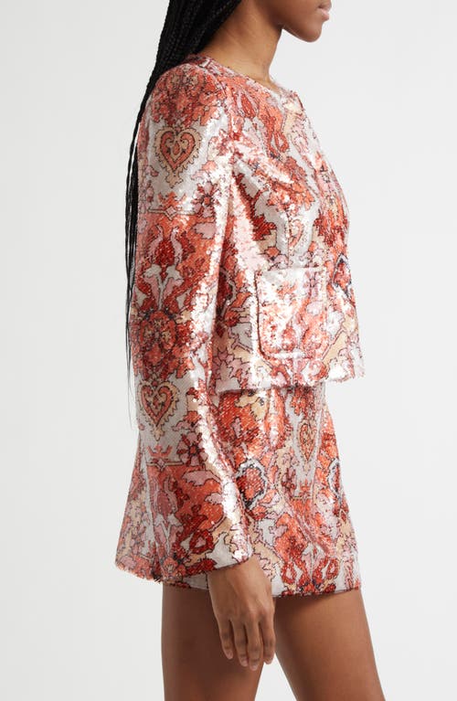 Cinq À Sept Cinq A Sept Sequin Damask Jacket In Pink Poppy Multi
