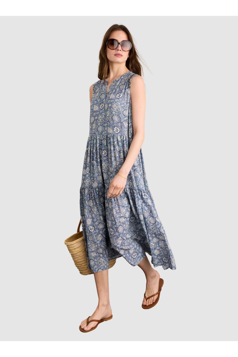 Annmarie Sleeveless Printed Dress, Alternate, color, Denim Woodblock Print