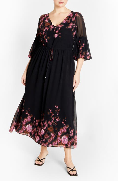 Frances Floral Semi Sheer Sleeve Maxi Dress (Plus)