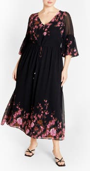 City Chic Frances Floral Semi Sheer Sleeve Maxi Dress