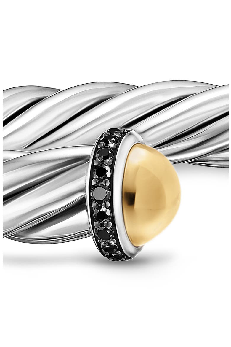 Men's Cable Cuff Bracelet in Sterling Silver with 14K Yellow Gold & Black Diamonds, 6mm, Alternate, color, SILVER PAVE