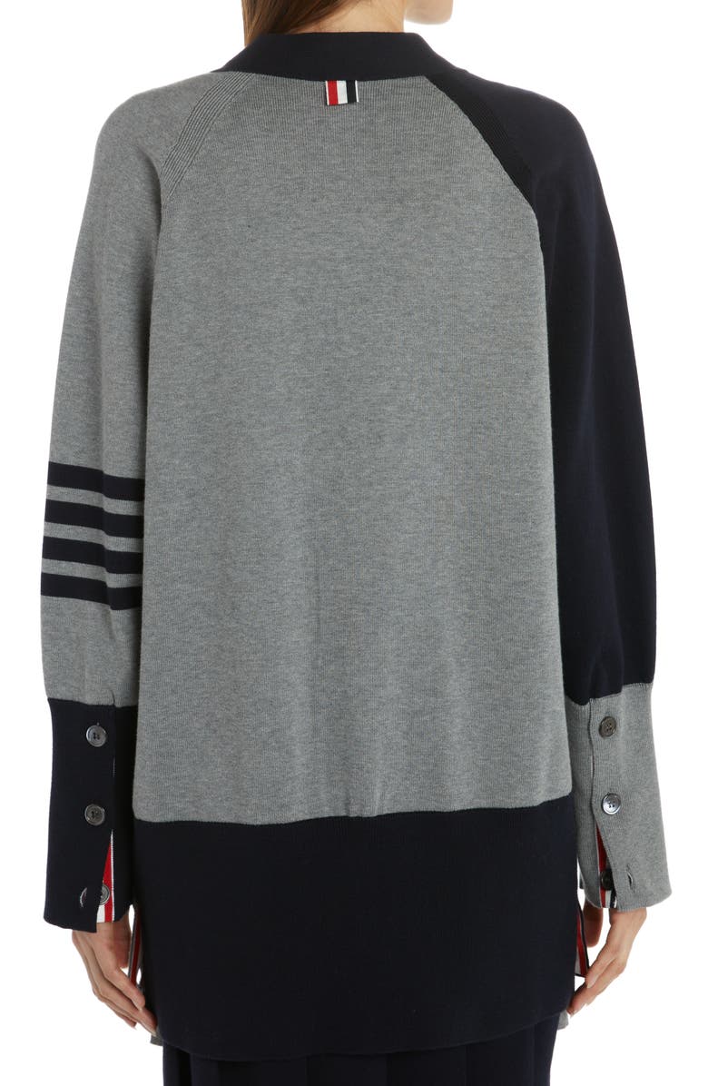 Thom Browne 4-Bar Colorblock V-Neck Cotton Cardigan, Alternate, color, 