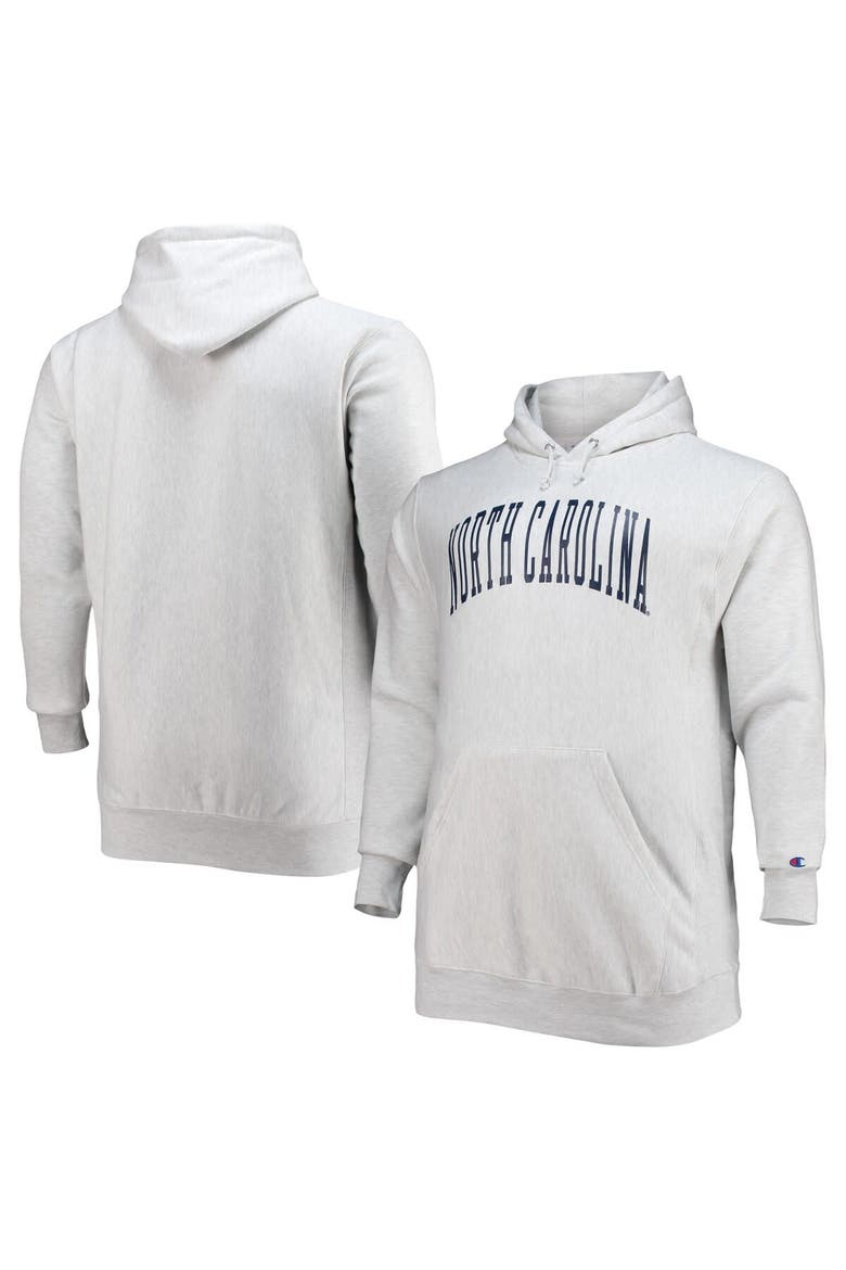 Men's Champion Heathered Gray North Carolina Tar Heels Big & Tall Reverse Weave Fleece Pullover Hoodie Sweatshirt, Main, color, Heather Gray