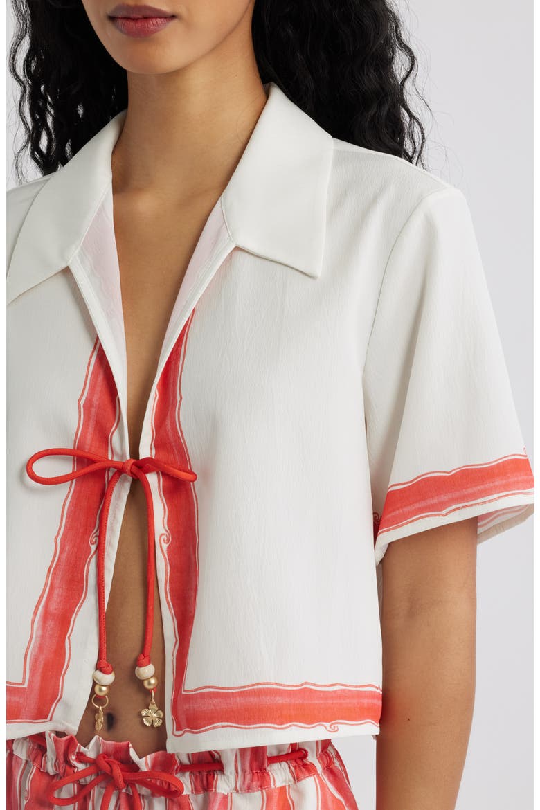 Cherry Glaze Short Sleeve Tie Front Shirt, Alternate, color, CHERRY GLAZE