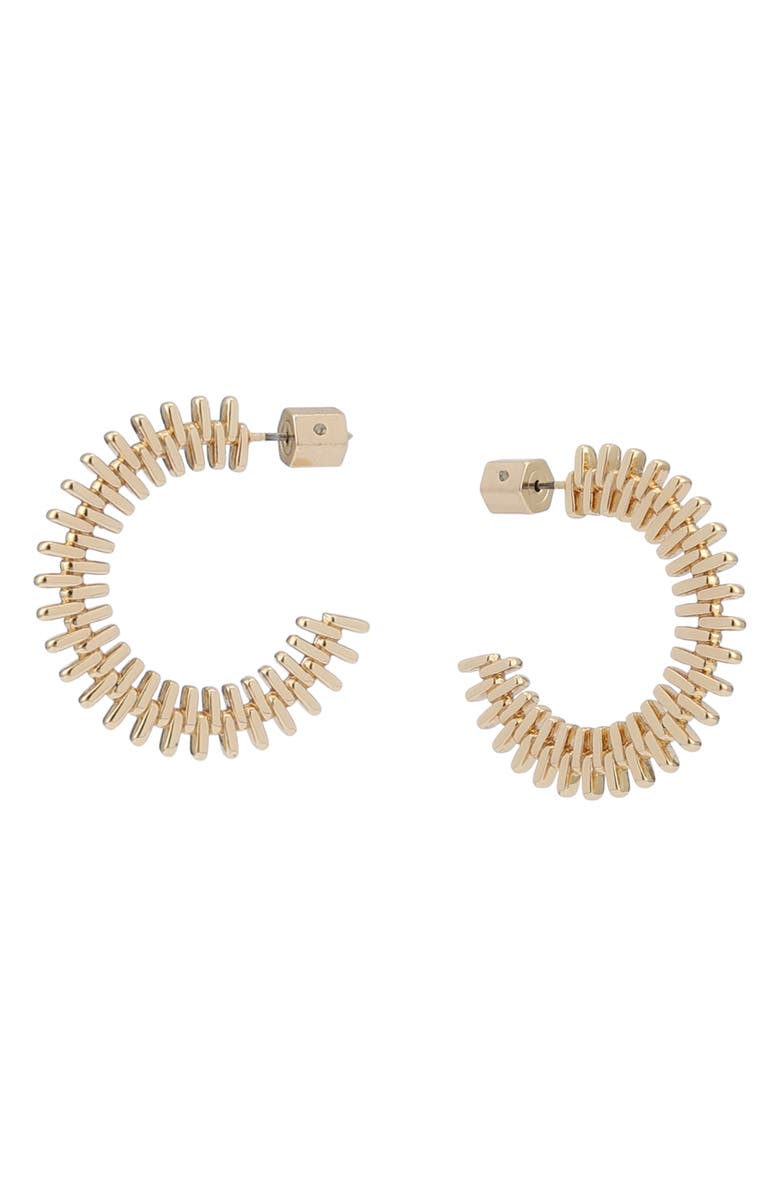 AllSaints Zipper Tooth Hoop Earrings, Main, color, Shiny Gold