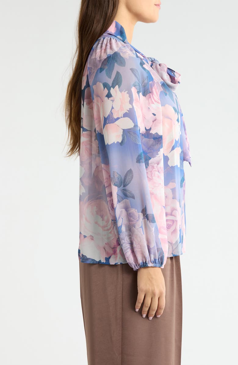 Tahari ASL Printed Ruffle Top, Alternate, color, Blue Petal Floral