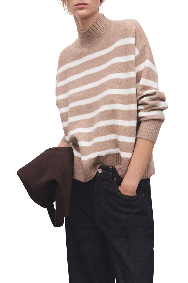 Oversize Stripe Mock Neck Sweater, Main, color, LIGHT/ PASTEL BEIGE