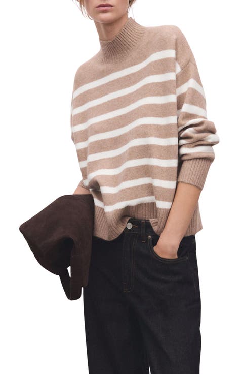 Oversize Stripe Mock Neck Sweater