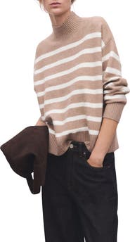 MANGO Oversize Stripe Mock Neck Sweater