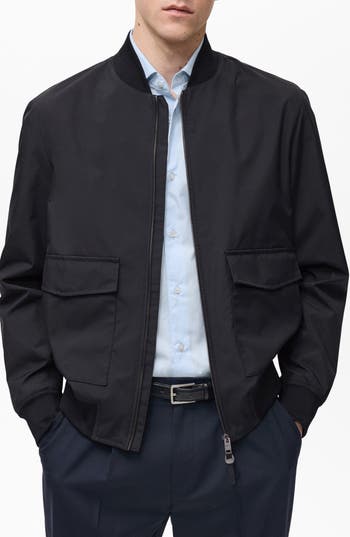 Mango Essentials Water Repellent Bomber Jacket In Blue