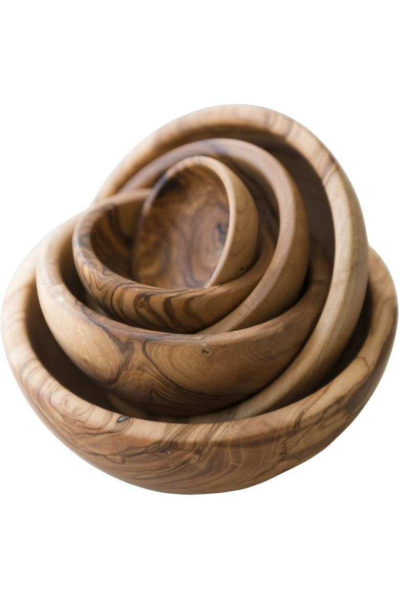 Olive Wood Nesting Bowls - Set of 6, Main, color, Olive