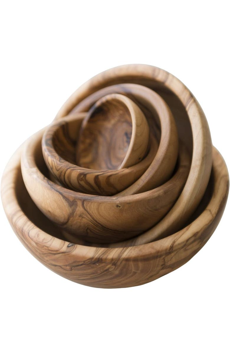 Be Home Olive Wood Nesting Bowls - Set of 6, Main, color, Olive