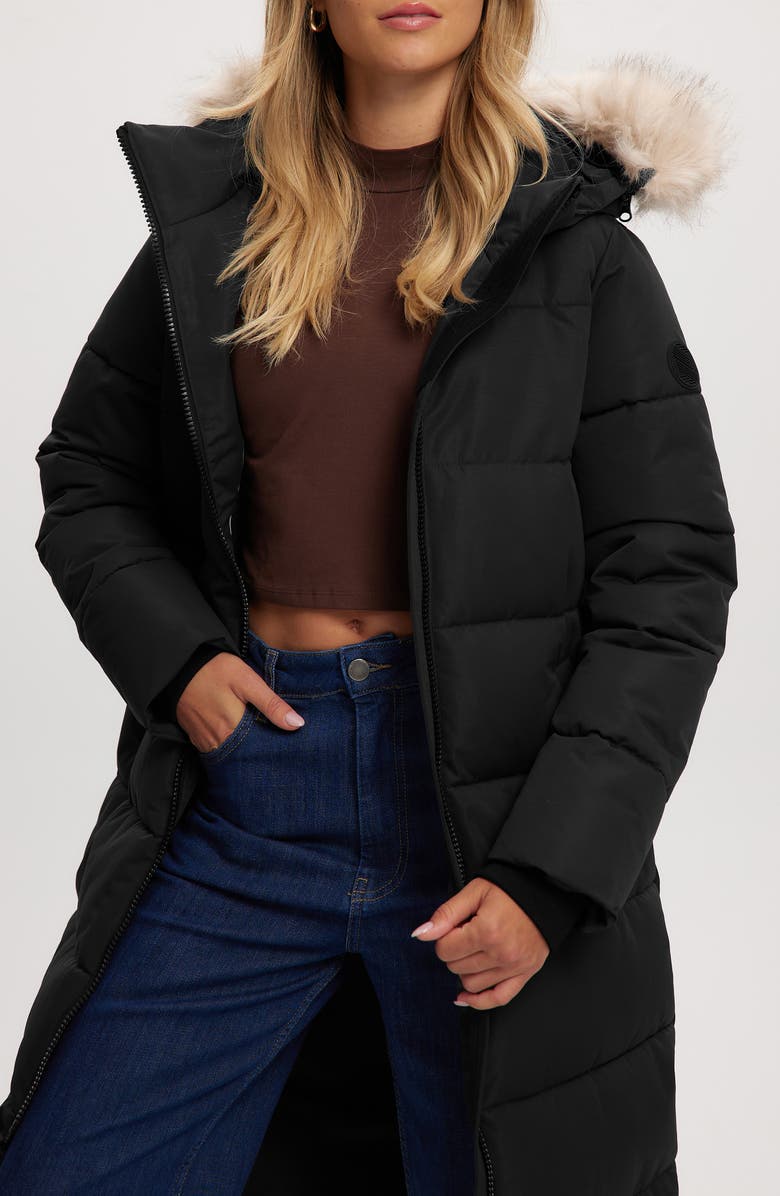 Noize Long Parka with Faux Fur Trim, Alternate, color, Black