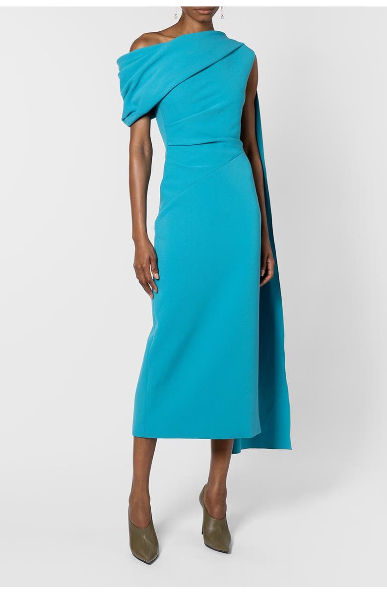 Roksanda Maite One Shoulder Midi Dress, Alternate, color, Azure