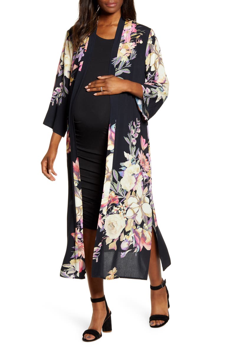 Angel Maternity Print Maternity Tank Dress & Duster Cardigan, Main, color,