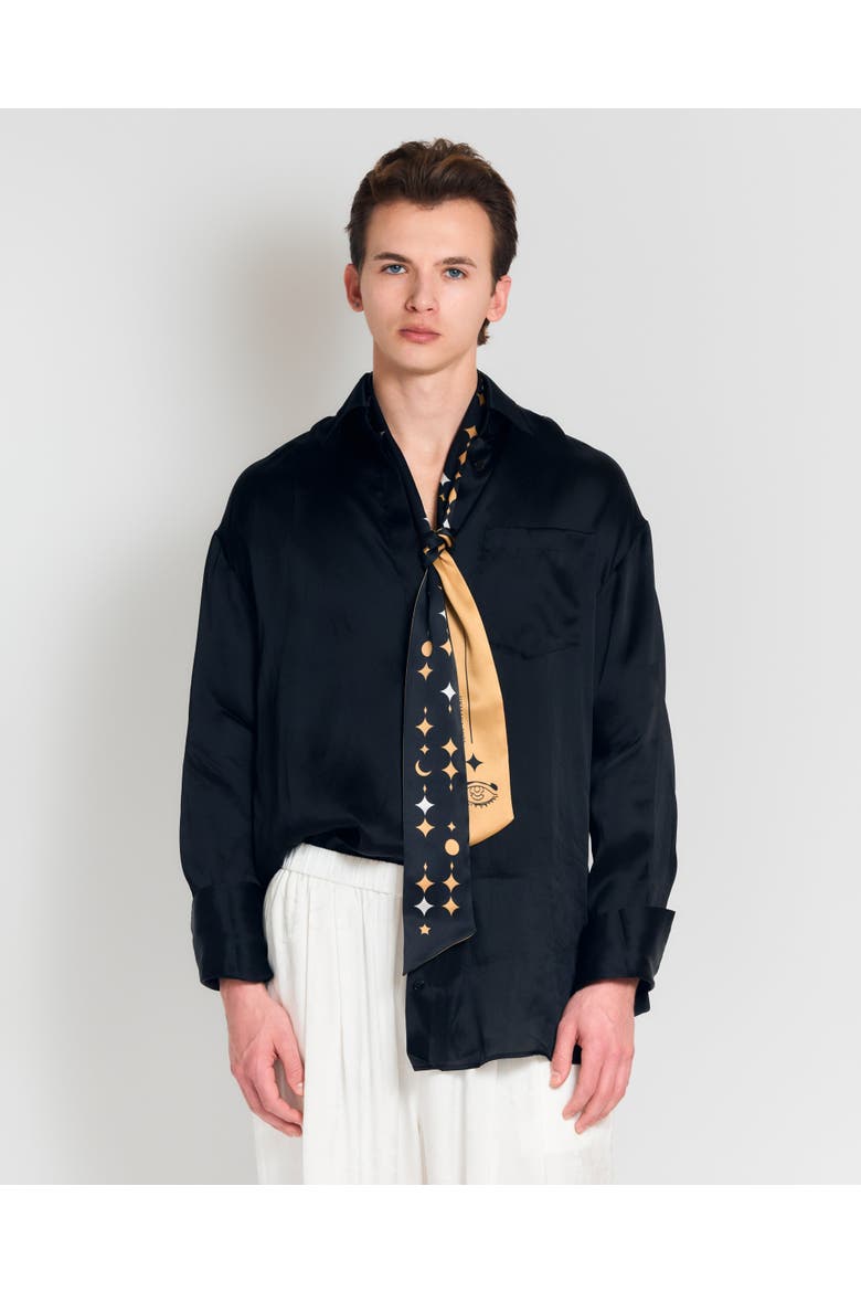 "Moonlit Stars" Silk Neck Bow Scarf, Alternate, color, Gold and Black