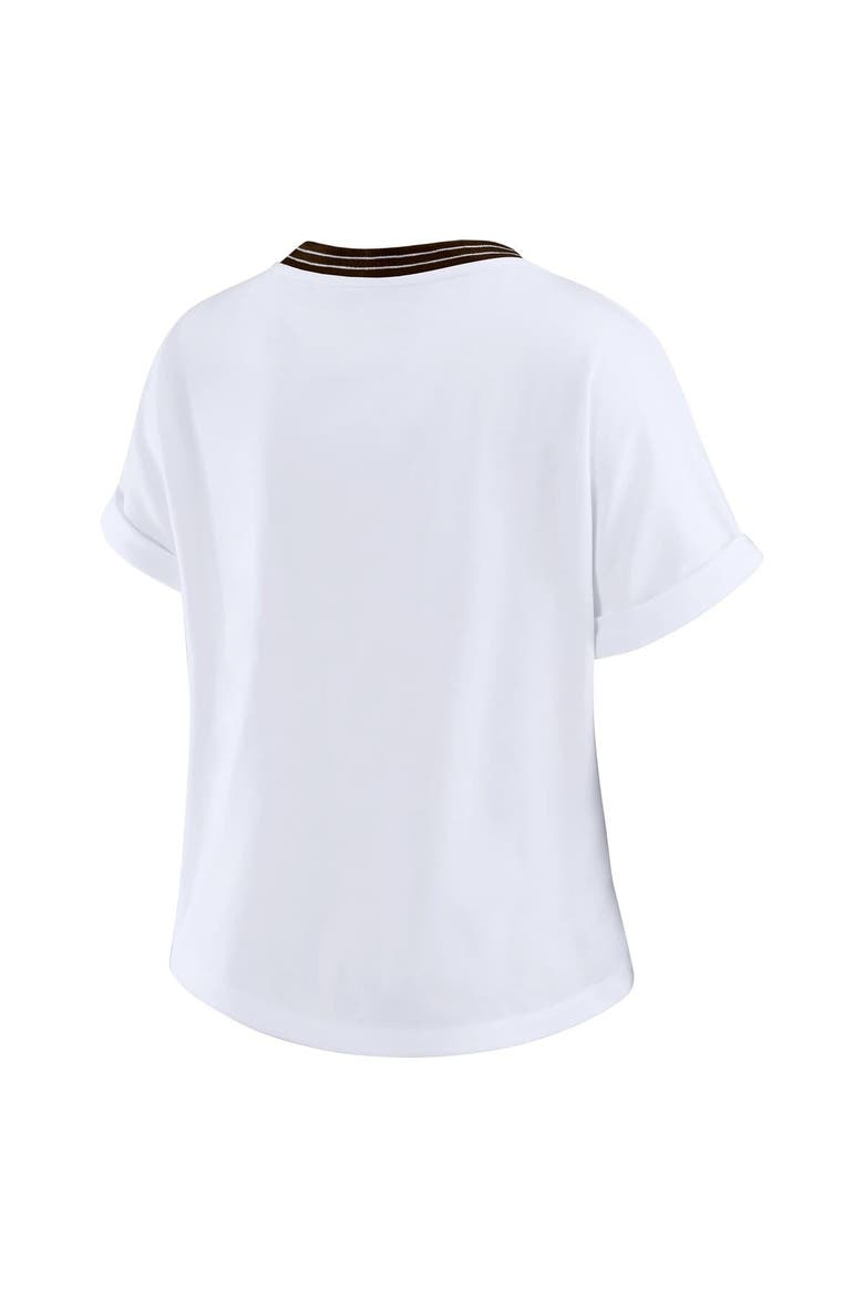 Women's WEAR by Erin Andrews White Cleveland Browns Cropped Center Stripe Dolman T-Shirt, Alternate, color, White