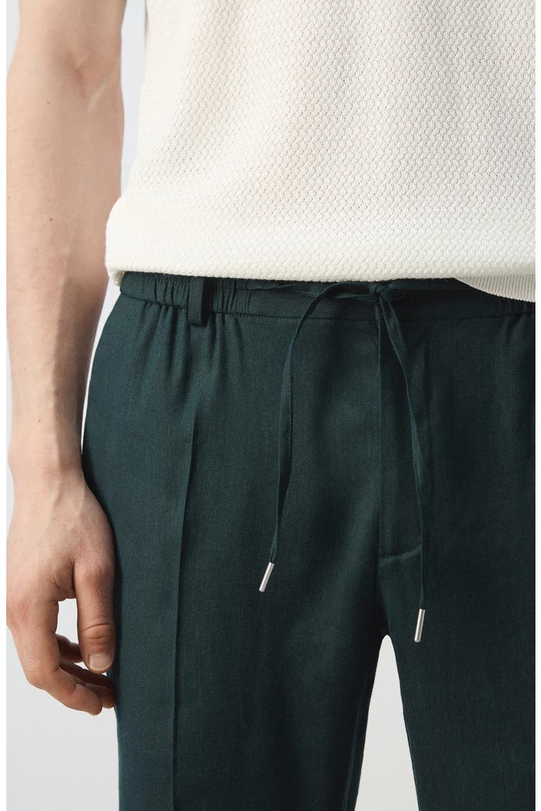 Slim Fit Drawstring Linen Blend Pants, Alternate, color, DARK GREEN