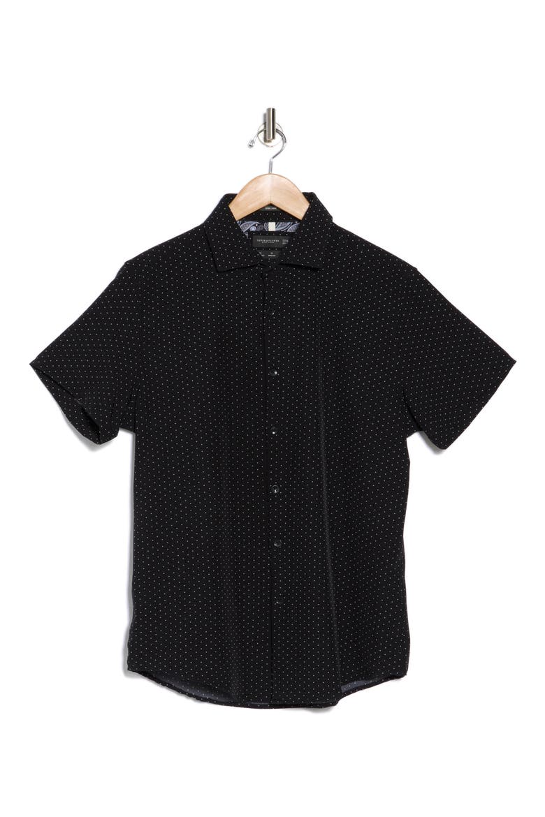 White Dots Tech Short Sleeve Button-Up Shirt, Alternate, color, BLACK