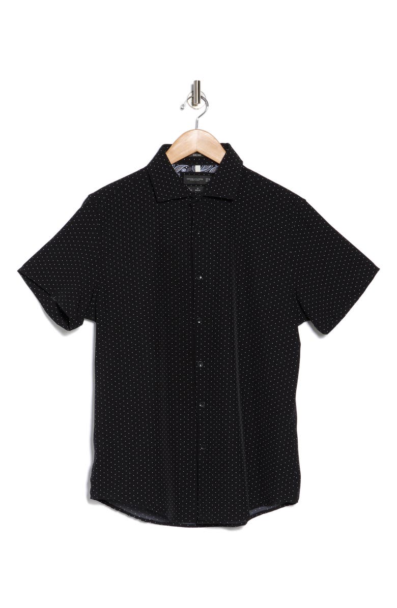 DENIM AND FLOWER White Dots Tech Short Sleeve Button-Up Shirt, Alternate, color, Black