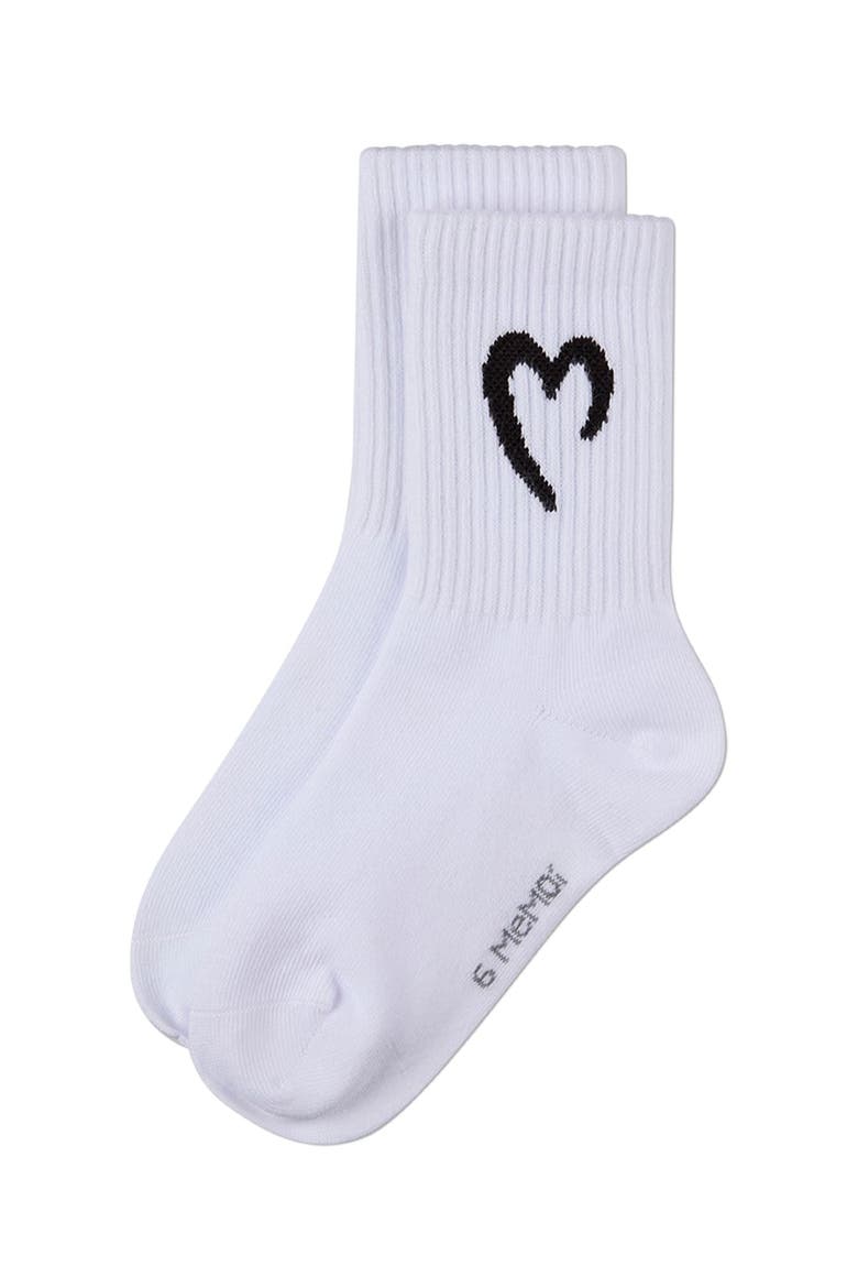 Ribbed Pointelle Crew Sock with Open Heart  Graphic, Alternate, color, White