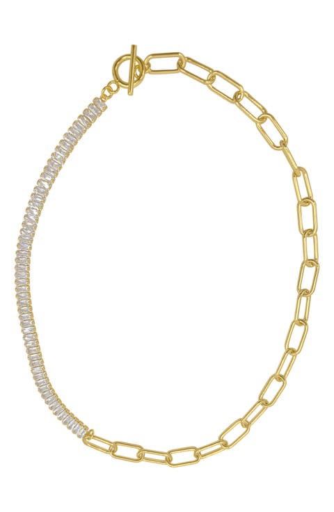 Baguette Cubic Zirconia Paper Clip Chain Tennis Necklace
