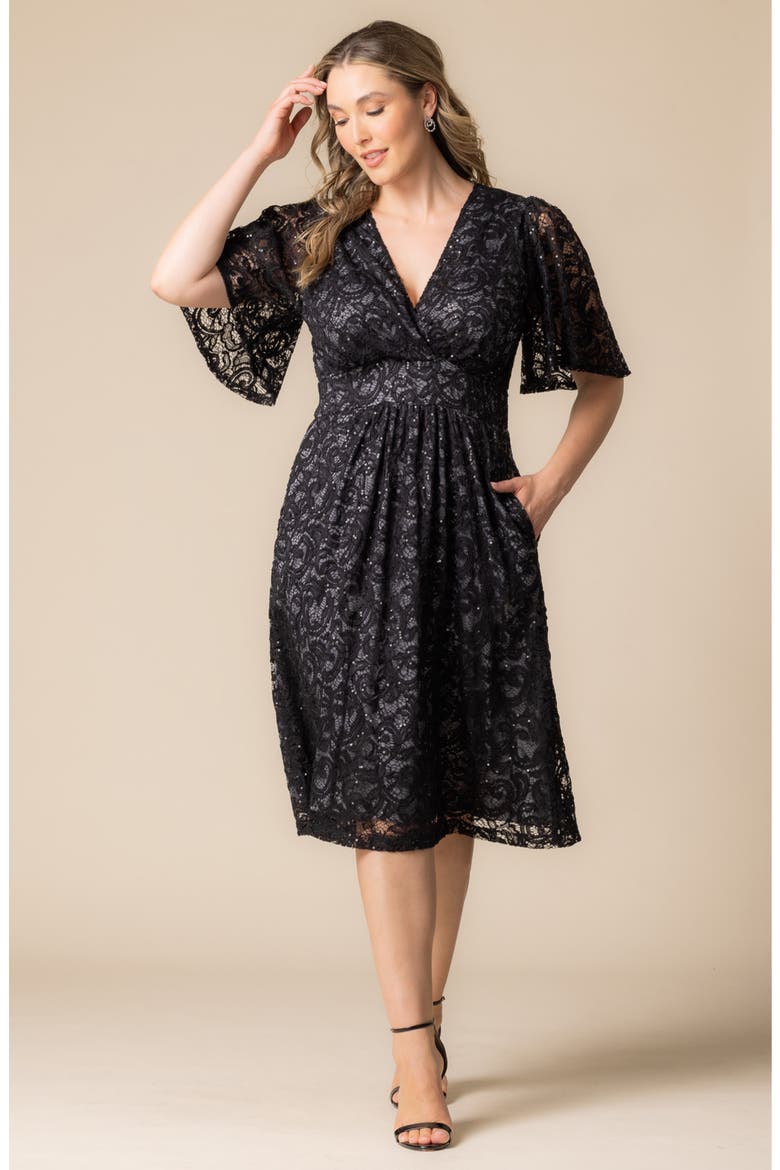 Starry Sequin Lace Fit & Flare Cocktail Dress, Alternate, color, STORM GREY