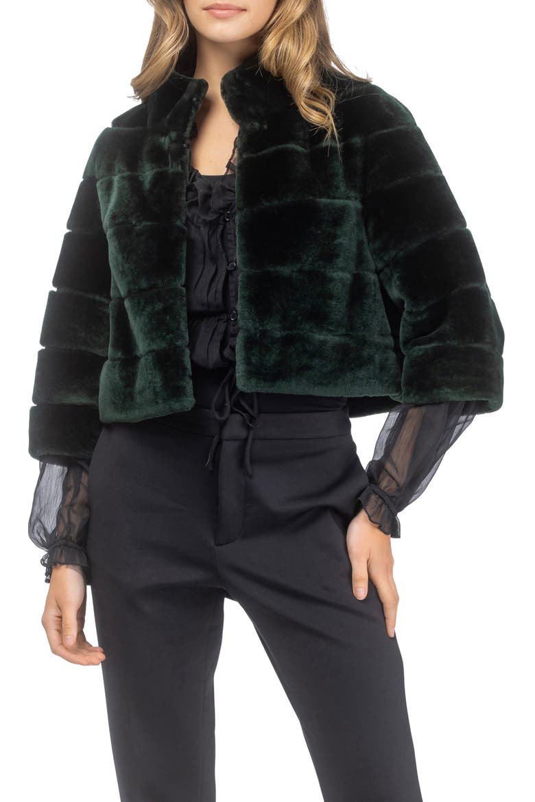 Genuine Shearling Cropped Bolero with Cropped Sleeves, Main, color, EMERALD