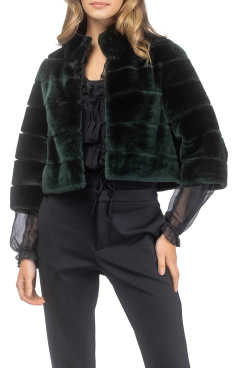 Genuine Shearling Cropped Bolero with Cropped Sleeves