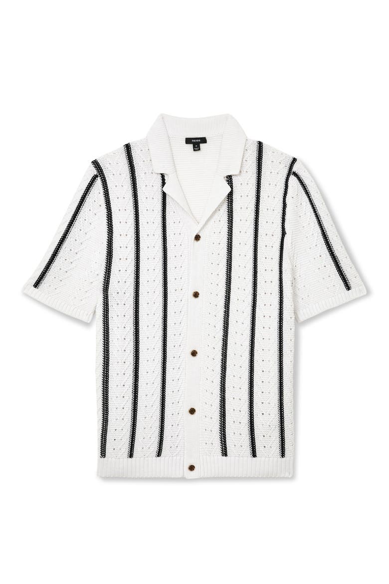 Ellingham Textured Stripe Camp Collar Cardigan, Alternate, color, WHITE/ NAVY
