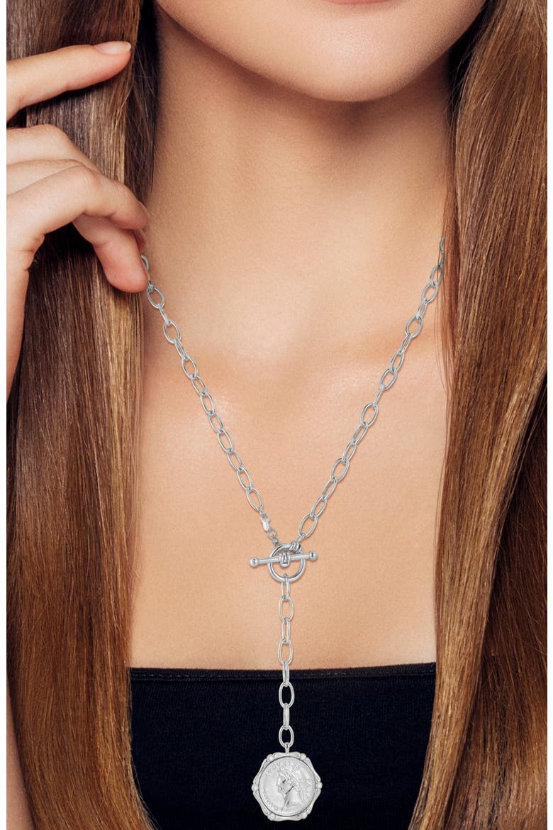 Coin Lariat Necklace, Alternate, color, SILVER