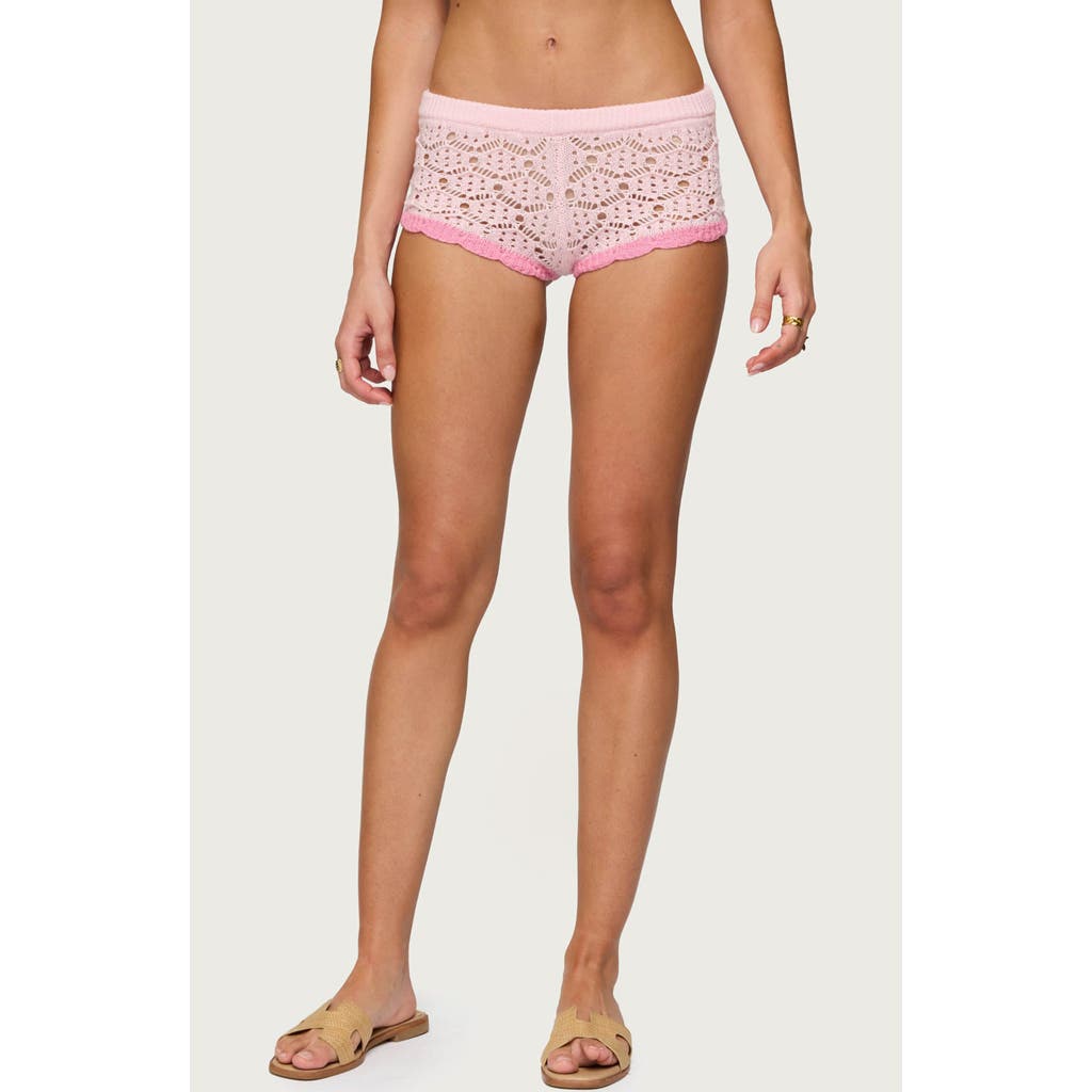 Edikted Elisa Open Stitch Shorts In Pink